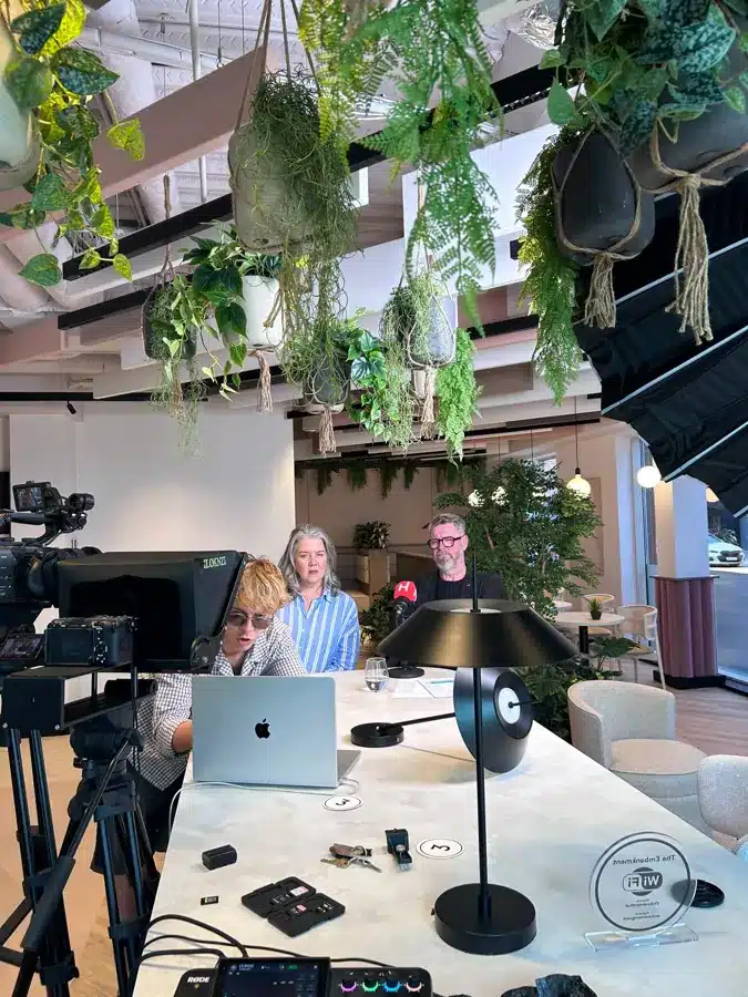 Cameras and lighting set up for filming the Huthwaite podcast