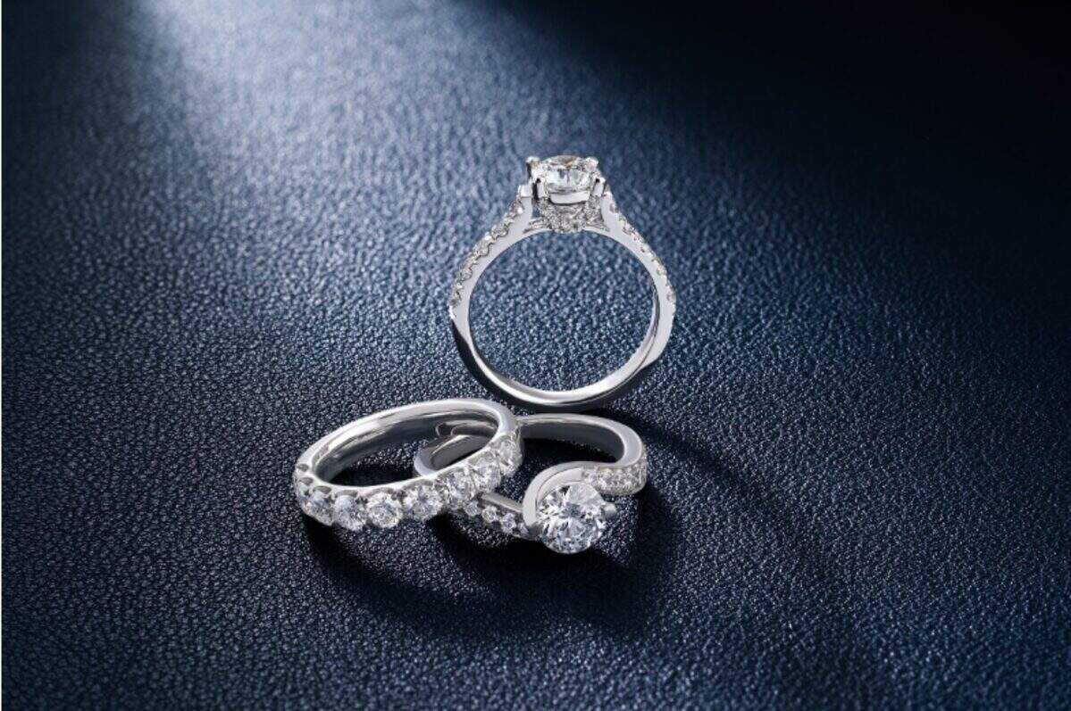 Close-up of diamond rings symbolising Mappin & Webb's craftsmanship and heritage jewellery making